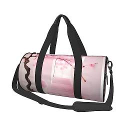 Pink Cherry Blossom Staircase&* Round Large Capacity Foldable Duffel Bag for Women Men, Gym Tote, Sports Duffel., Schwarz , Einheitsgröße von DTGPRO