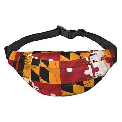 Vintage Gürteltasche aus Holz mit Maryland-Flagge, große Größe mit 3 Reißverschlusstaschen. Sie können Handys aller Größen für Outdoor-Übungen tragen., Schwarz , Einheitsgröße von DTGPRO