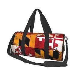 Vintage Wooden Maryland Flag & * Round Large Capacity Foldable Seesack for Women Men, Gym Tote, Sports Duffel., Schwarz , Einheitsgröße von DTGPRO