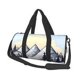 White Snowy Mountains Round Large Capacity Foldable Duffel Bag for Women Men, Gym Tote, Sports Duffel., Schwarz , Einheitsgröße von DTGPRO