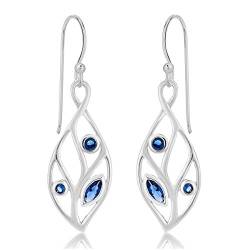 DTPSilver -Damen Haken Ohrringe 925 Sterling Silber - Blattform - Blauer Saphir von DTPsilver