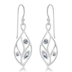 DTPSilver -Damen Haken Ohrringe 925 Sterling Silber - Blattform - Blautopas von DTPsilver