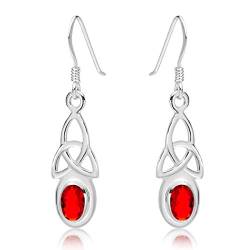 DTPSilver -Damen Haken Ohrringe 925 Sterling Silber - Keltische Dreifaltigkeitsknoten - keltischen Kollektion - Rote Rubin von DTPsilver