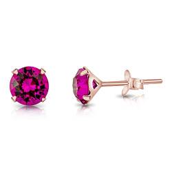 DTPSilver - Damen Ohrringe 925 Sterling Silber Rosèvergoldet mit Kristallen von Swarovski® Elements 6 mm Runde Ohrstecker - Farbe : Fuchsie von DTPsilver