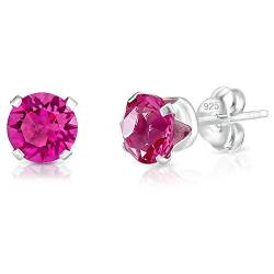 DTPSilver - Damen Ohrringe 925 Sterling Silber mit Kristallen von Swarovski® Elements 6 mm Runde Ohrstecker - Farbe : Rosa von DTPsilver