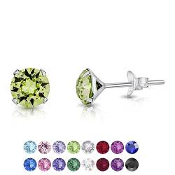 DTPSilver - Damen Ohrringe 925 Sterling Silber und mit Kristallen von Swarovski® Elements 6 mm Runde Ohrstecker - Farbe : Peridot von DTPsilver