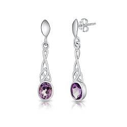 DTPSilver -Damen Schmetterlingsrücken Ohrringe 925 Sterling Silber - Keltische Dreifaltigkeitsknoten - keltischen Kollektion - Amethyst von DTPsilver