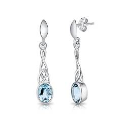 DTPSilver -Damen Schmetterlingsrücken Ohrringe 925 Sterling Silber - Keltische Dreifaltigkeitsknoten - keltischen Kollektion - Blautopas von DTPsilver