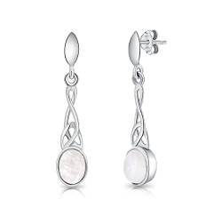 DTPSilver -Damen Schmetterlingsrücken Ohrringe 925 Sterling Silber - Keltische Dreifaltigkeitsknoten - keltischen Kollektion - Mondstein von DTPsilver