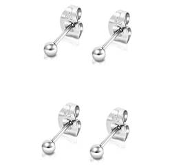 DTPsilver® 2 Paare WINZIGE Ohrringe 925 Sterling Silber - Runde Kugel Ohrstecker - Ideal für das Zweite oder Dritte Ohrloch - Durchmesser: 2 mm von DTPsilver