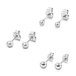 DTPsilver® 3 Paare WINZIGE/KLEINE Ohrringe 925 Sterling Silber - Runde Kugel Ohrstecker - Durchmesser: 3, 4, 5 mm von DTPsilver