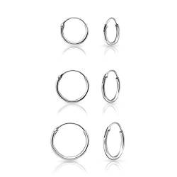 DTPsilver® 3 Paare WINZIGE Creolen Ohrringe 925 Sterling Silber - Knorpel/Wendel/Tragus - Dicke 1.2 mm - Durchmesser 10, 12, 14 mm von DTPsilver