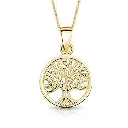 DTPsilver® 925 Sterling Silber Gelb Vergoldet Halskette - Baum des Lebens Anhänger - kette Breite: 1,2 mm - Verstellbare Länge: 40 bis 45 cm von DTPsilver