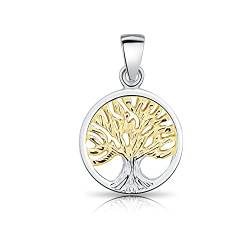 DTPsilver® 925 Sterling Silber und Gelb Vergoldet Zweifarbig Baum des Lebens Anhänger von DTPsilver