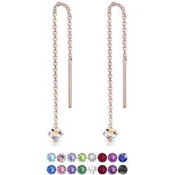 DTPsilver® KLEINE Durch Ohrringe ziehen 925 Sterling Silber Rosen-Gold überzogen mit Baumelnde 3 mm Swarovski® Elements Kristall - Farbe : Aurore Boreale von DTPsilver