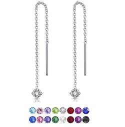 DTPsilver® KLEINE Durch Ohrringe ziehen 925 Sterling Silber mit Baumelnde 3 mm Swarovski® Elements Kristall - Farbe : klare Kristalle von DTPsilver