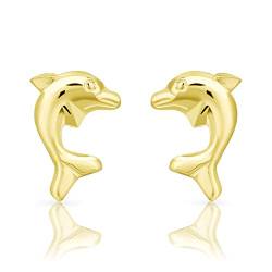 DTPsilver® KLEINE Ohrringe 925 Sterling Silber Gelb Vergoldet - Delfin Ohrstecker - Maße: 7 x 10 mm von DTPsilver