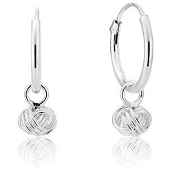 DTPsilver - Damen - Creolen und Kugel Knoten - Ohrringe 925 Sterling Silber - Dicke 1.2 mm - Durchmesser 12 mm von DTPsilver