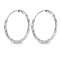 DTPsilver - Runde Creolen Verdrehte Ohrringe 925 Sterling Silber - Klein/Mittelgroße/Groß - Dicke 1.8 mm - Durchmesser: 30 mm von DTPsilver