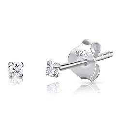 DTPsilver - Winzige/Kleine/Mittlere Größe Ohrringe 925 Sterling Silber mit Cubic Zirkonia Runde Ohrstecker - Durchmesser 2 mm - Weiß/klar CZ von DTPsilver