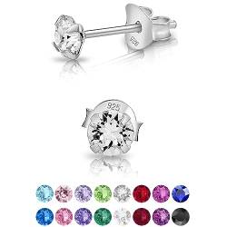 DTPsilver - Winzige Ohrringe 925 Sterling Silber mit Kristallen von Swarovski® Elements Runde Sehr kleine Ohrstecker - Durchmesser 4 mm - Farbe : klare Kristalle von DTPsilver