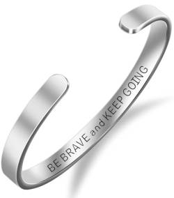 DTWAWA Inspirierende Armbänder aus Edelstahl mit Gravur "Be Brave and Keep Going", motivierende Ermutigung für Freunde, Edelstahl von DTWAWA