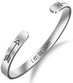 DTWAWA Inspirierende Armbänder mit Gravur "I am the storm", Edelstahl, motivierende Ermutigung für Freunde, Edelstahl von DTWAWA