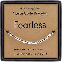DTWAWA Morsecode Armband 925 Sterling Silber Perlen Armband Verstellbar Inspirierend Armband Freundschaft Schmuck Geschenk für Ihre Frauen Mädchen (Furchtlos) von DTWAWA