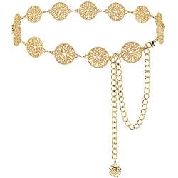 Hohle runde Deko-Kette für Damen, Metall-Taillenkette, Übergröße für Ihre Kleider, Gold, M:(Fit Waist 51in/130cm) von DTWAWA