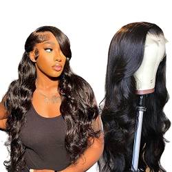 13X4 Lace Front Wigs Human Hair Body Wave Lace Wigs For Women 200% Density Transparent Lace Frontal Wigs Pre Plucked With Baby Hair Unprocessed Virgin Real Human Hair Glueless Wigs 28 Zoll (70CM) von DUAUJUIU
