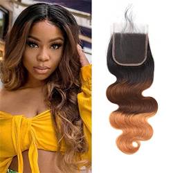 1B/4/27 Ombre Brazilian Hair Closure Blonde Hair Closure Body Wave 3 Tone 4x4 Lace Closure Free Part with Baby Hair Blonde Human Hair Lace Closure 18 Inch von DUAUJUIU