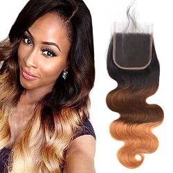 4x4 Lace Closure with Baby Hair Body Wave Honey Blonde Ombre #1B 4 27 Blond Hair Closure 3 Tone Lace Closure Free Part 20 Inch von DUAUJUIU