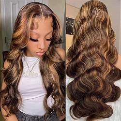 Highlight P4/27 Lace Front Wig Human Hair 13X4 Ombre Human Hair Wigs Colored 200% Density Body Wave Pre Plucked With Baby Hair Real Glueless Human Hair Wigs For Black Women 28 Zoll (70CM) von DUAUJUIU
