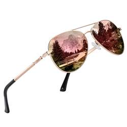 DUCO Cool Brille Polarisierte Sonnenbrille Herren und Damen Klassische Unisex UV400 Filter Kategorie 3 3025K (Gold,Verspiegelt Rosa) von DUCO