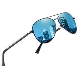 DUCO Cool Brille Polarisierte Sonnenbrille Klassische Unisex Fliegerbrille UV400 Filter Kategorie 3 3025K (Gestell: Schwarz, Gläser: Blau) von DUCO