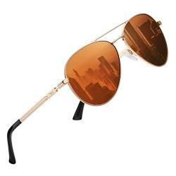 DUCO Cool Polarisierte Sonnenbrille Herren Klassische Unisex Fliegerbrille UV400 Filter Kategorie 3 3025K (Gold,Braun) von DUCO