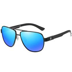 DUCO Cool Sonnenbrille Für Männer Polarisierte Sonnenbrille Männer UV-Schutz Kohlefaser Tempel Herren Sonnenbrille Für Fahren 3051 (Schwarz Rahmen Blau Linse) von DUCO