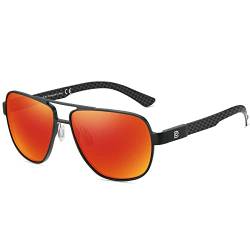 DUCO Cool Sonnenbrille Für Männer Polarisierte Sonnenbrille Männer UV-Schutz Kohlefaser Tempel Herren Sonnenbrille Für Fahren 3051 (Schwarz Rahmen Rot Linse) von DUCO