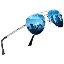 DUCO Coole Fliegerbrille Sonnenbrille Klassische Unisex Pilotenbrille UV400 Filterkategorie 3 3025K (Gestell: Silber, Gläser: Blau) von DUCO
