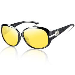DUCO Damen HD nacht brille für autofahrer frauen Elegante Ovale Nachtfahrbrille 6214Y (Schwarz Gelb) von DUCO