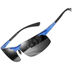 DUCO Herren Polarisierte Sonnenbrille mit Metallrahmen und Kohlefaser Brille Beine UV400 CAT 3 8277 (Blau,Grau) von DUCO