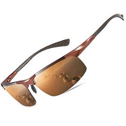 DUCO Herren Polarisierte Sonnenbrille mit Metallrahmen und Kohlefaser Brille Beine UV400 CAT 3 8277 (Braun) von DUCO