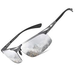 DUCO Herren Polarisierte Sonnenbrille mit Metallrahmen und Kohlefaser Brille Beine UV400 CAT 3 8277 (Grau/Mirrored) von DUCO