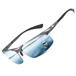 DUCO Herren Polarisierte Sonnenbrille mit Metallrahmen und Kohlefaser Brille Beine UV400 CAT 3 8277 (Gunmetal,Blau verspiegelt) von DUCO