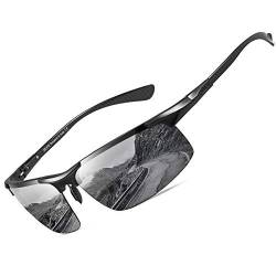 DUCO Herren Polarisierte Sonnenbrille mit Metallrahmen und Kohlefaser Brille Beine UV400 CAT 3 8277 (Schwarz, Grau) von DUCO