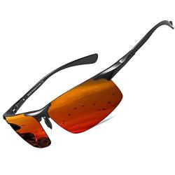 DUCO Herren Polarisierte Sonnenbrille mit Metallrahmen und Kohlefaser Brille Beine UV400 CAT 3 8277 (Schwarz,Rot verspiegelt) von DUCO