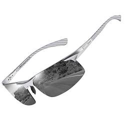 DUCO Herren Polarisierte Sonnenbrille mit Metallrahmen und Kohlefaser Brille Beine UV400 CAT 3 8277 (Silber,Grau) von DUCO