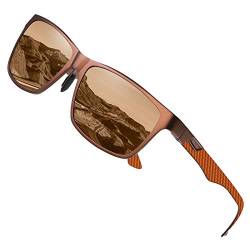 DUCO Herren Polarisierte Sonnenbrille mit Rechteckig Metallrahmen und Kohlefaser Brille Beine UV400 CAT 3 8206 (Braun Rahmen Braun Linse) von DUCO