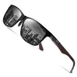 DUCO Herren Polarisierte Sonnenbrille mit Rechteckig Metallrahmen und Kohlefaser Brille Beine UV400 CAT 3 8206 (Rot Rahmen Schwarz Linse) von DUCO