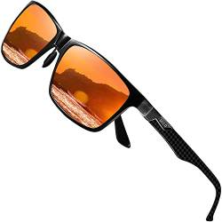 DUCO Herren Polarisierte Sonnenbrille mit Rechteckig Metallrahmen und Kohlefaser Brille Beine UV400 CAT 3 CE 8206 (Schwarz Rahmen Rot Linse) von DUCO